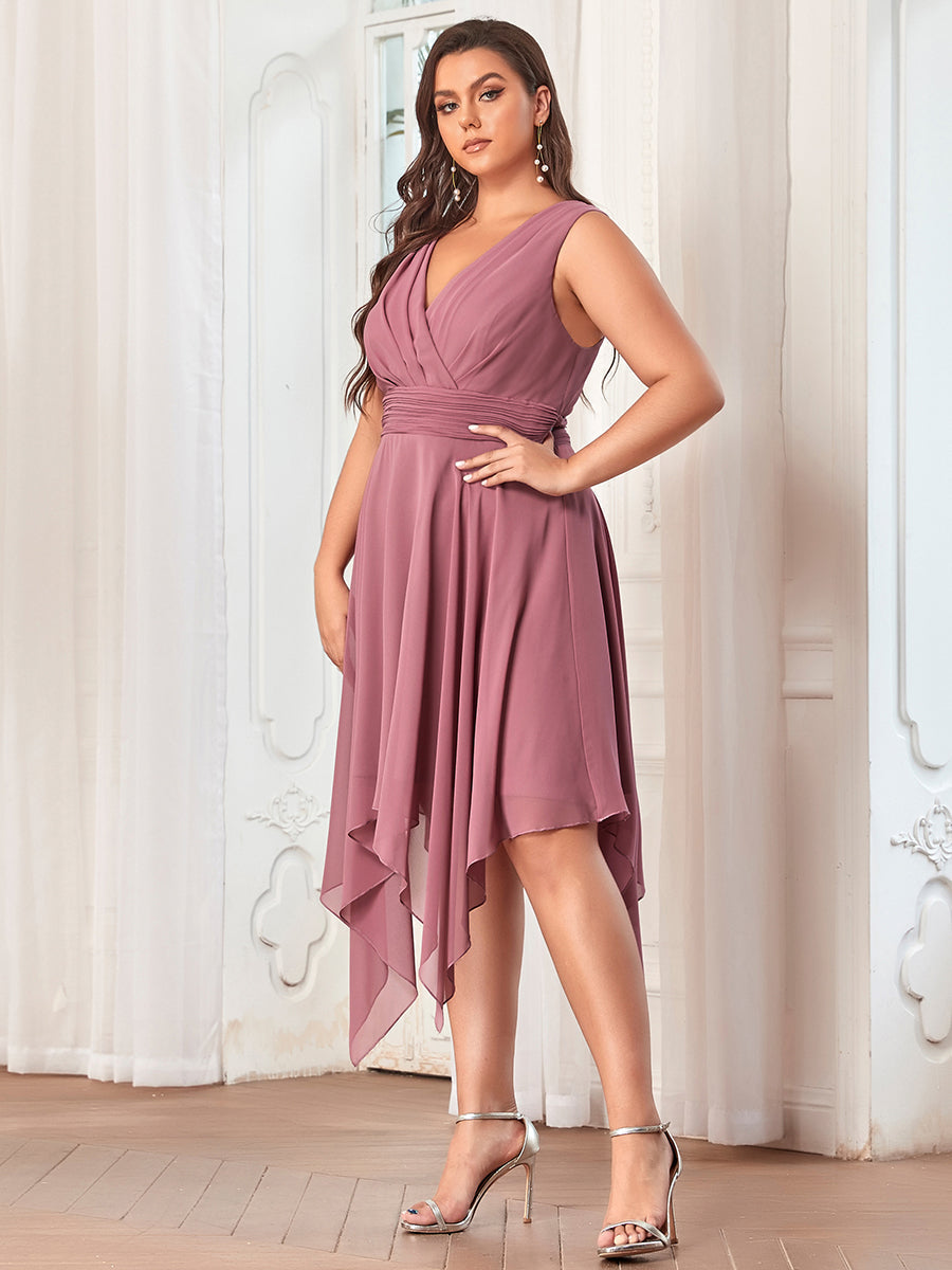 Color=Orchid | Pretty Wholesale Knee Length Chiffon Bridesmaid Dress With Irregular Hem-Orchid 4
