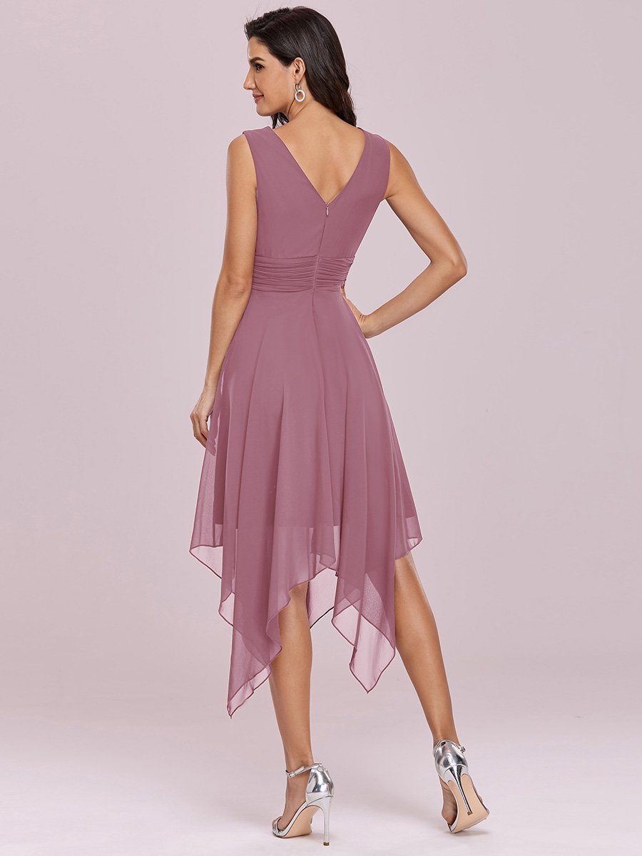Color=Orchid | Wholesale Knee Length Chiffon Bridesmaid Dress With Irregular Hem-Orchid 2