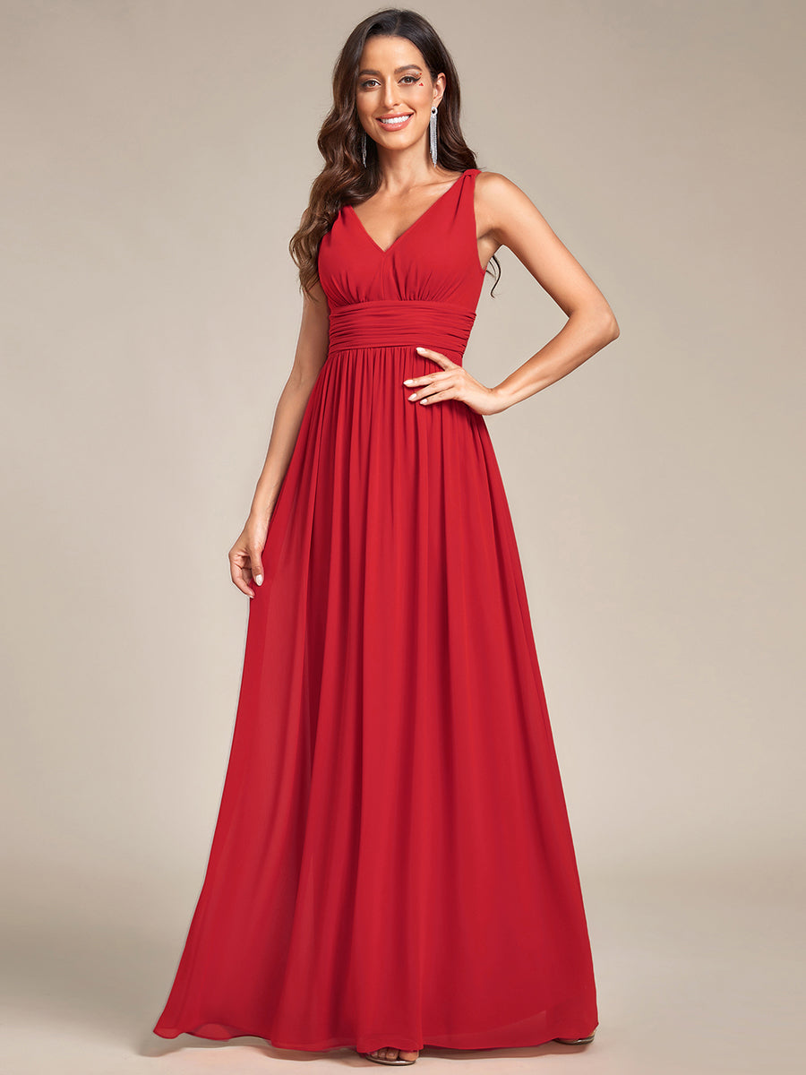 Color=Red | Double V-Neck Elegant Maxi Long Wholesale Evening Dresses-Red 1