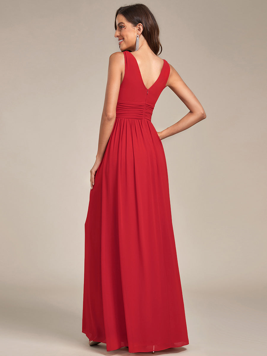 Color=Red | Double V-Neck Elegant Maxi Long Wholesale Evening Dresses-Red 5