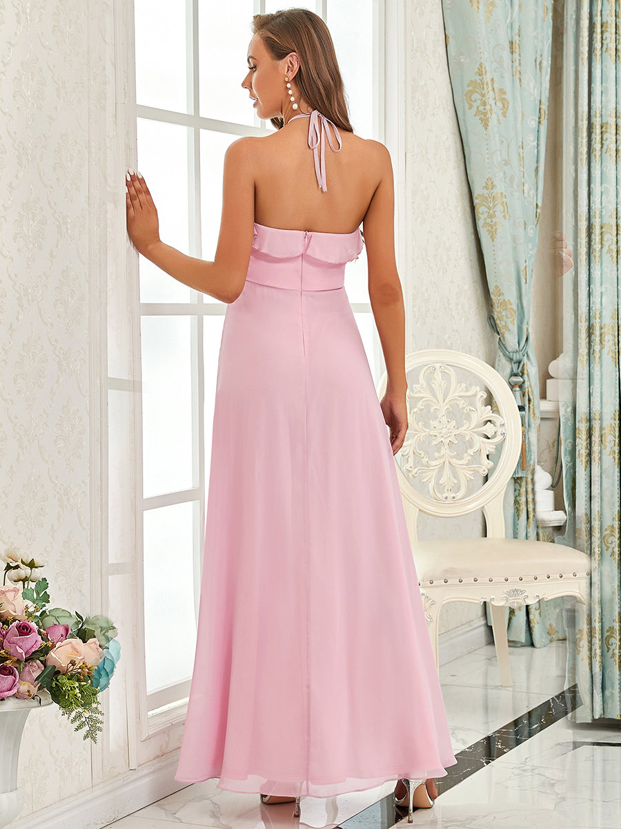 Color=Mauve | Simple Halter Neck Sleeveless A Line Wholesale Bridesmaid Dresses-Mauve 2