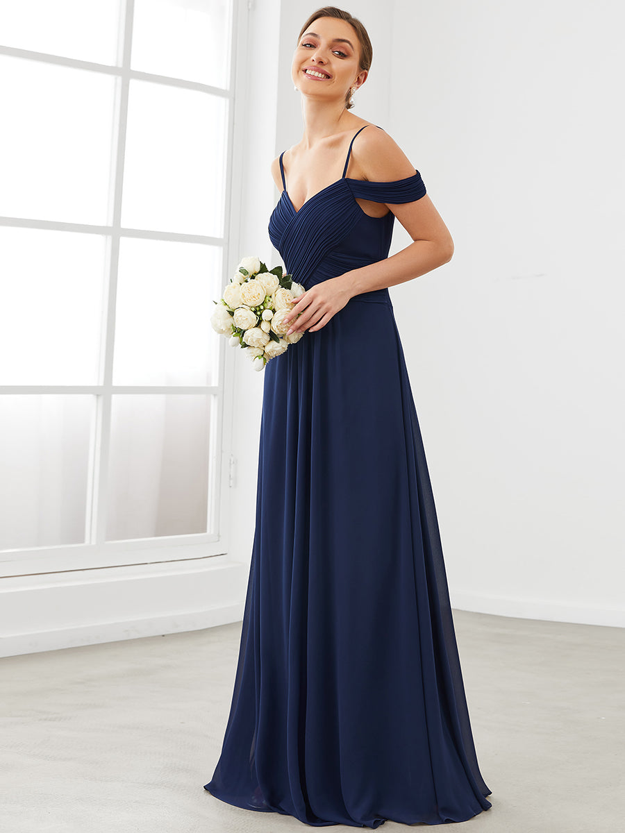 Color=Navy Blue | A Line Off Shoulder Wholesale Chiffon Bridesmaid Dresses-Navy Blue 3
