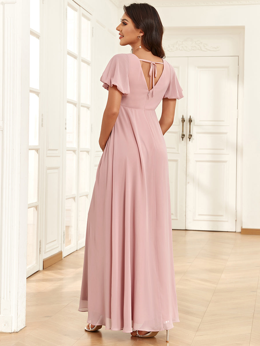 Color=Dusty Rose | Short Lantern Sleeves Deep V Neck A Line Wholesale Maternity Dresses-Dusty Rose 2