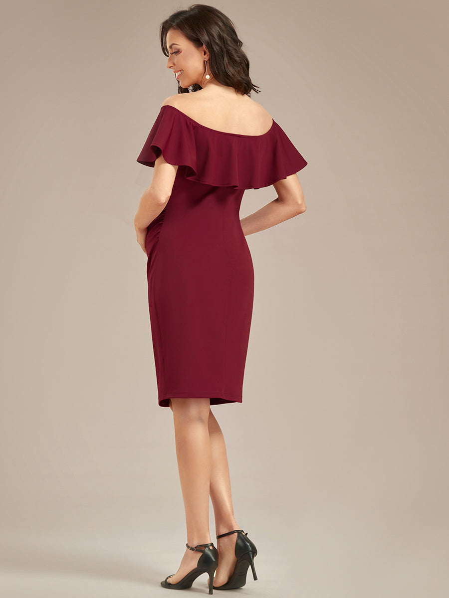 Color=Burgundy | Off Shoulder Ruffles Wholesale Maternity Dresses-Burgundy 3