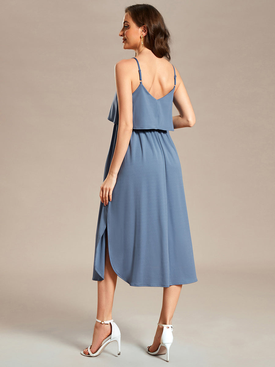 Color=Dusty Blue | Spaghetti Straps Ruffles Wholesale Maternity Dresses-Dusty Blue 3