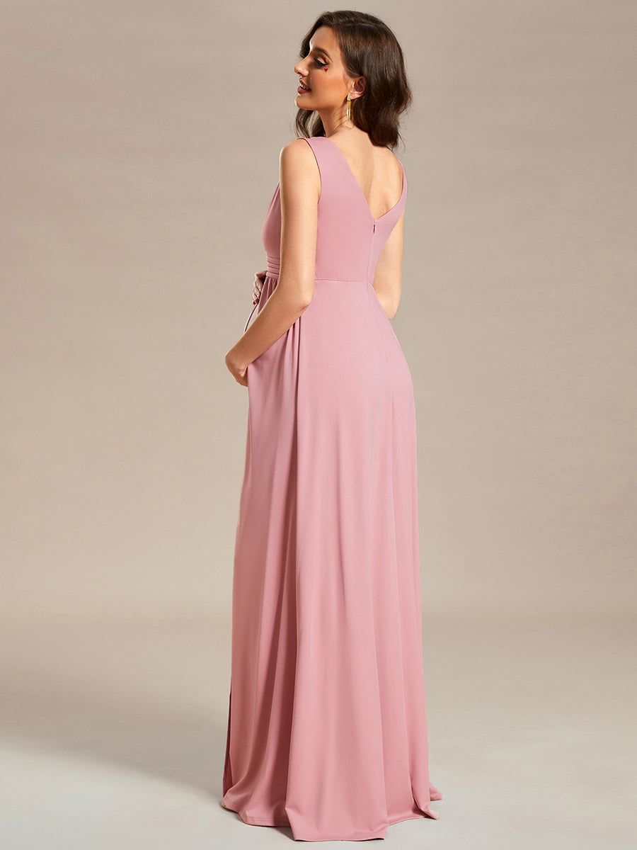 Color=Dusty Rose | Sleeveless Side Split Bleted Wholesale Maternity Dresses-Dusty Rose 2