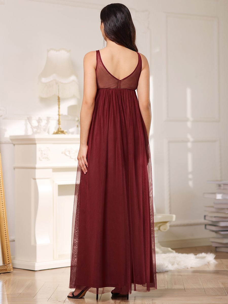 COLOR=Burgundy | Sultry Sleeveless Long Maxi Dress for Pregnant Women-Burgundy 2