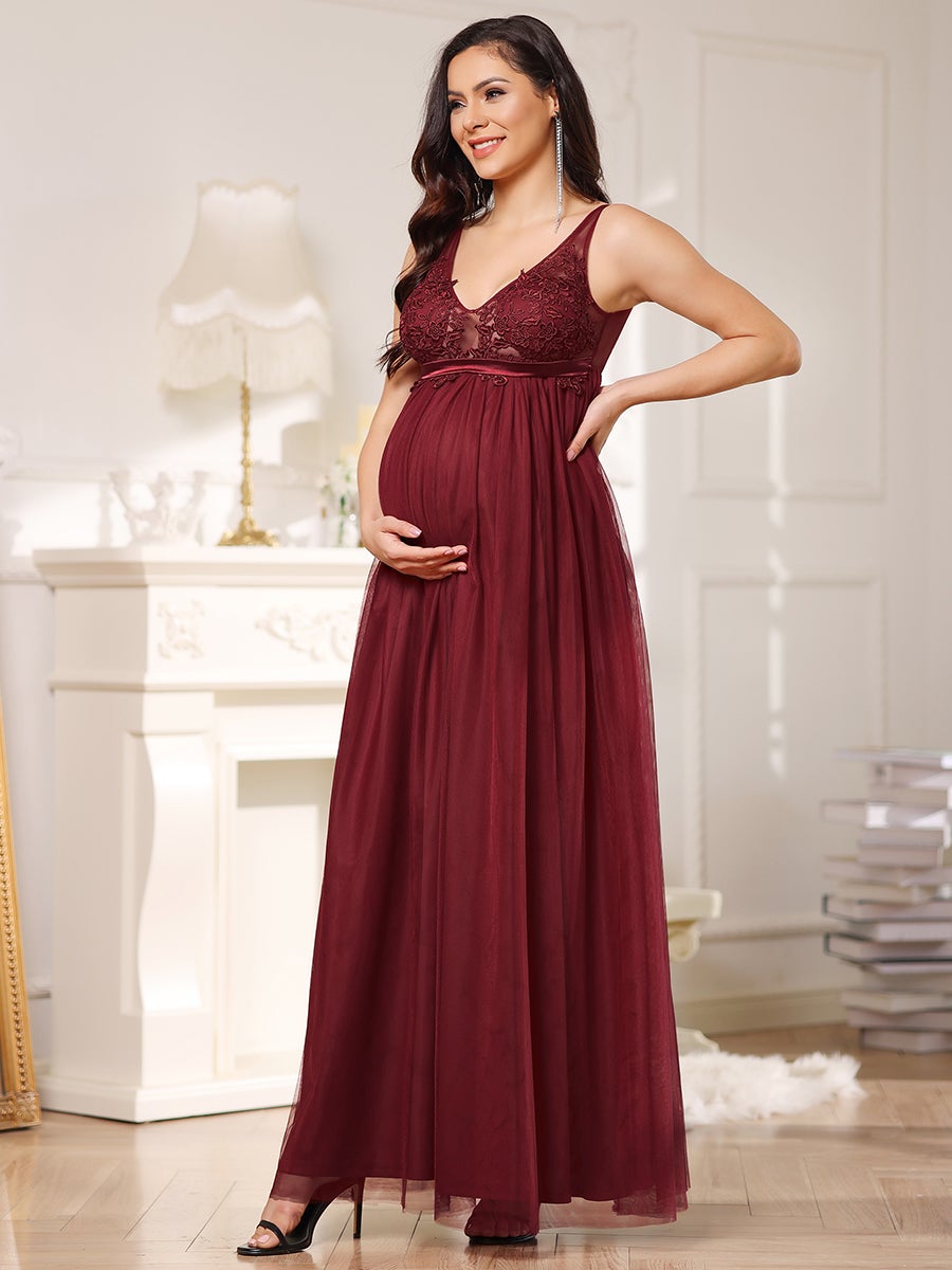 COLOR=Burgundy | Sultry Sleeveless Long Maxi Dress for Pregnant Women-Burgundy 4
