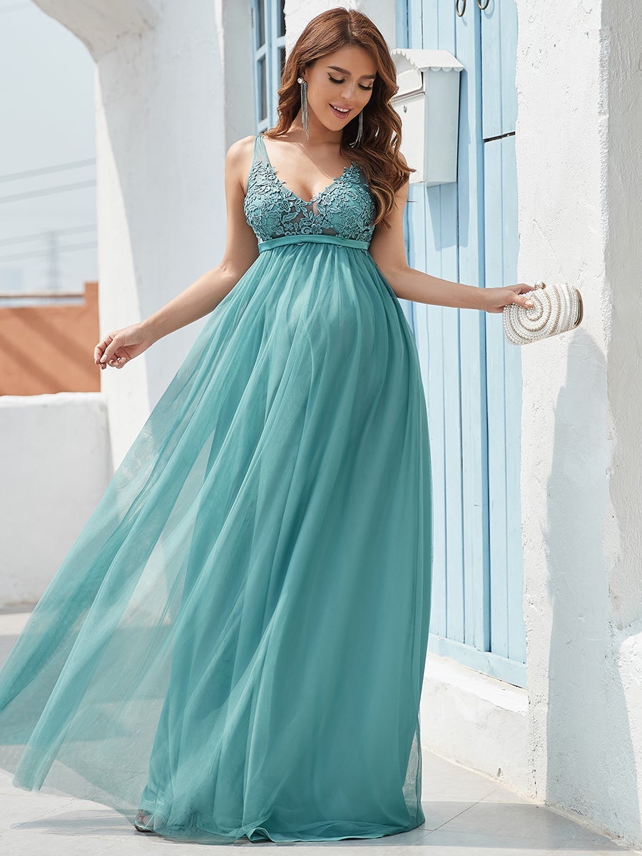 COLOR=Dusty Blue | Sultry Sleeveless Long Maxi Dress for Pregnant Women-Dusty Blue 3