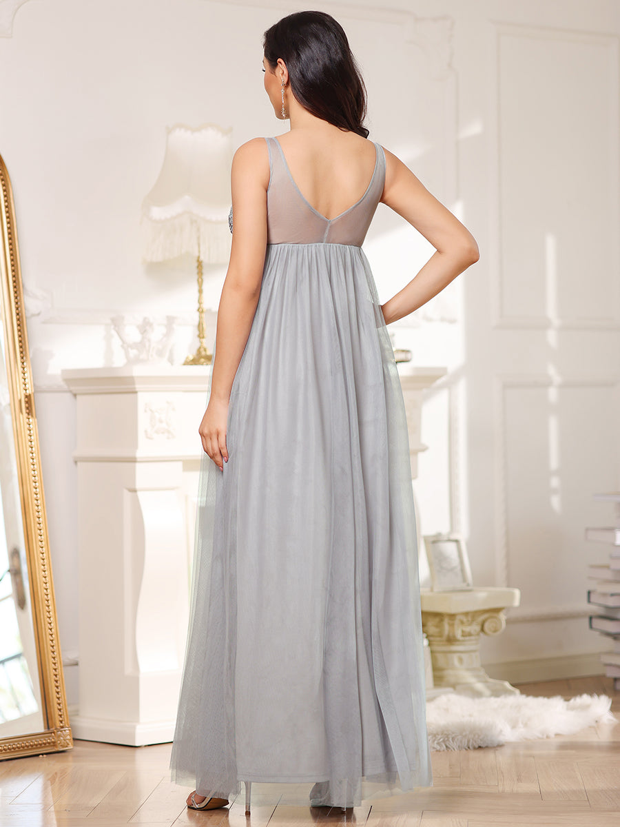 COLOR=Grey | Sultry Sleeveless Long Maxi Dress for Pregnant Women-Grey 2