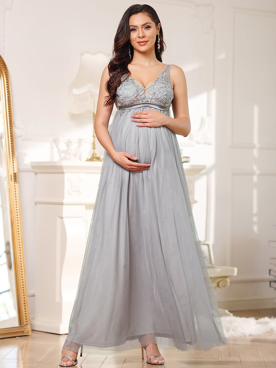 COLOR=Grey | Sultry Sleeveless Long Maxi Dress for Pregnant Women-Grey 3