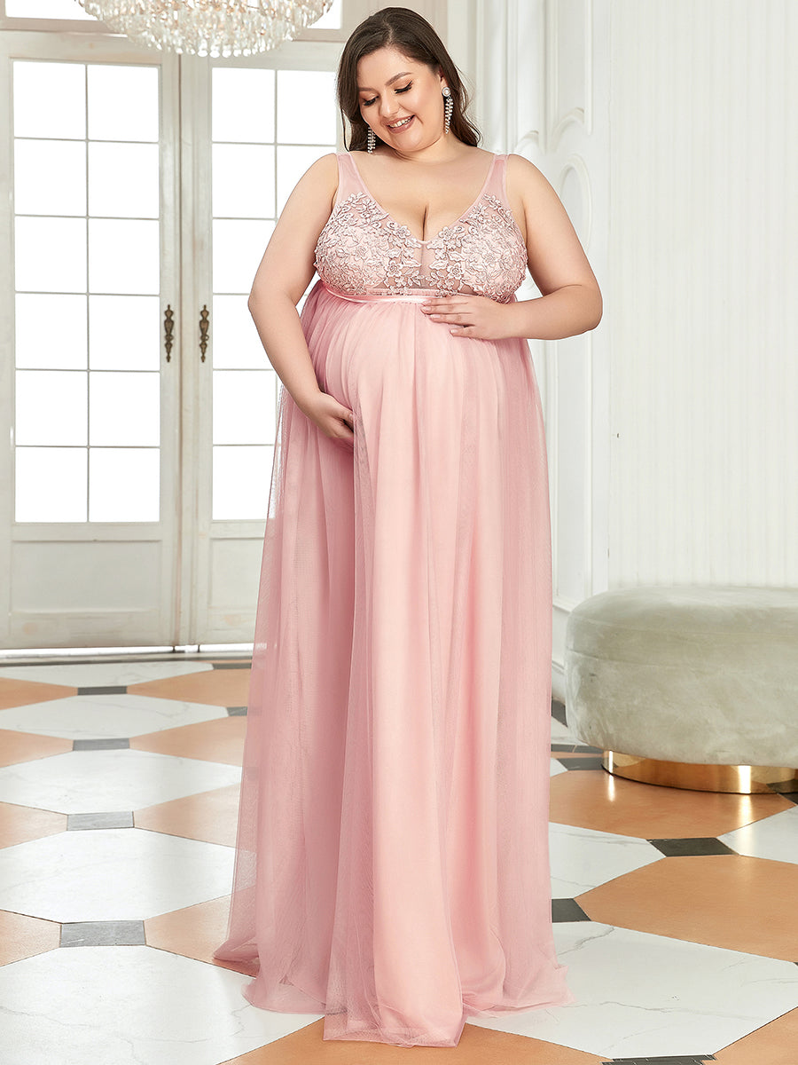 COLOR=Pink | Plus Size Sultry Sleeveless Long Maxi Dress for Pregnant Women-Pink 3
