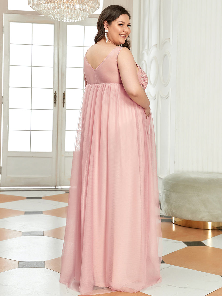 COLOR=Pink | Plus Size Sultry Sleeveless Long Maxi Dress for Pregnant Women-Pink 4