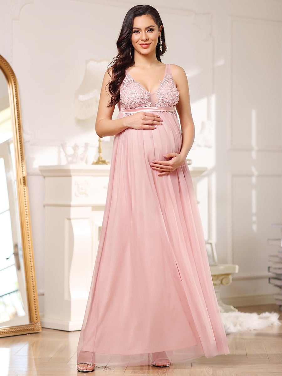 COLOR=Pink | Sultry Sleeveless Long Maxi Dress for Pregnant Women-Pink 3