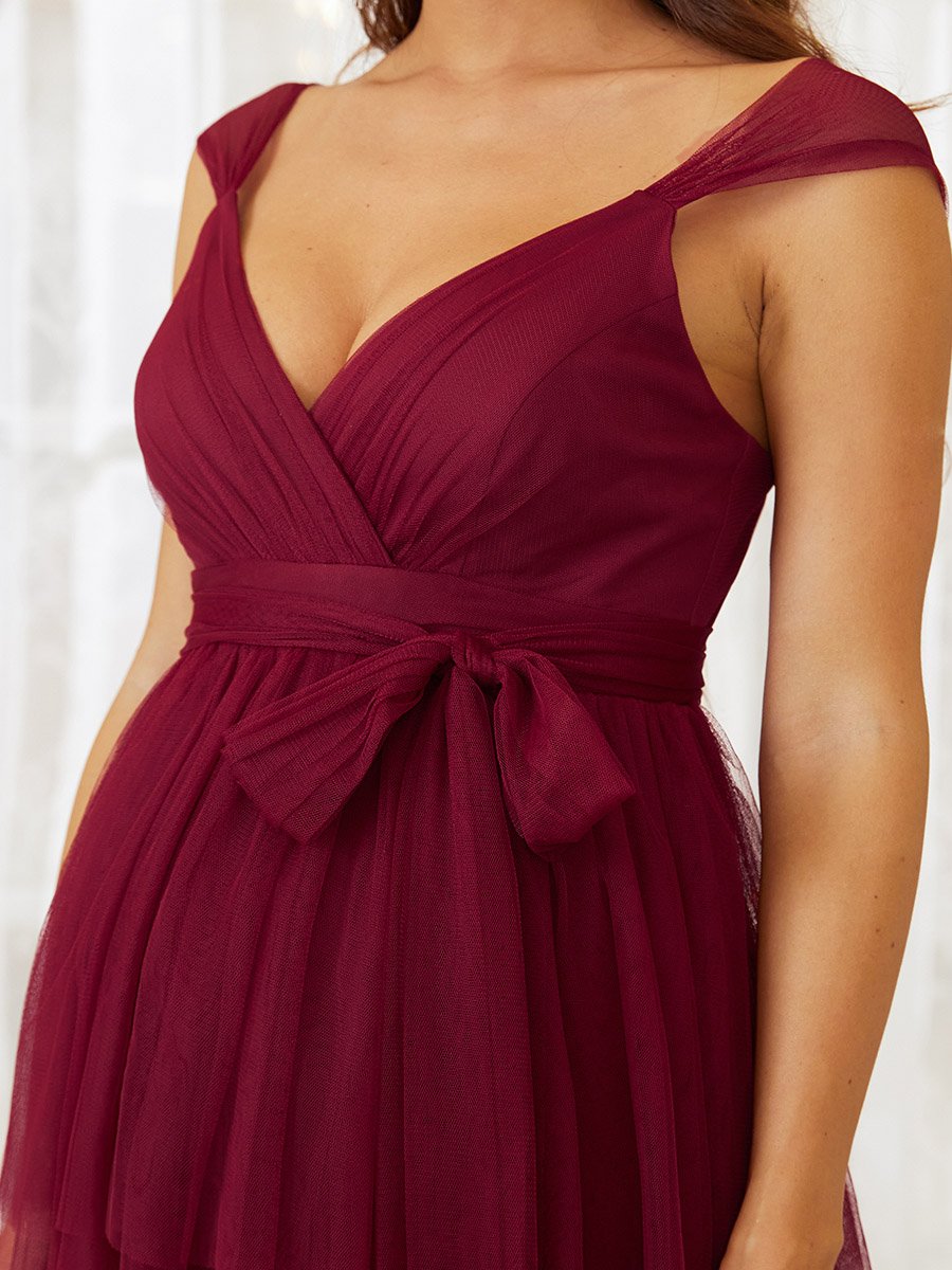 Color=Burgundy | Sleeveless Layered Dress for Pregnant Women-Burgundy 5