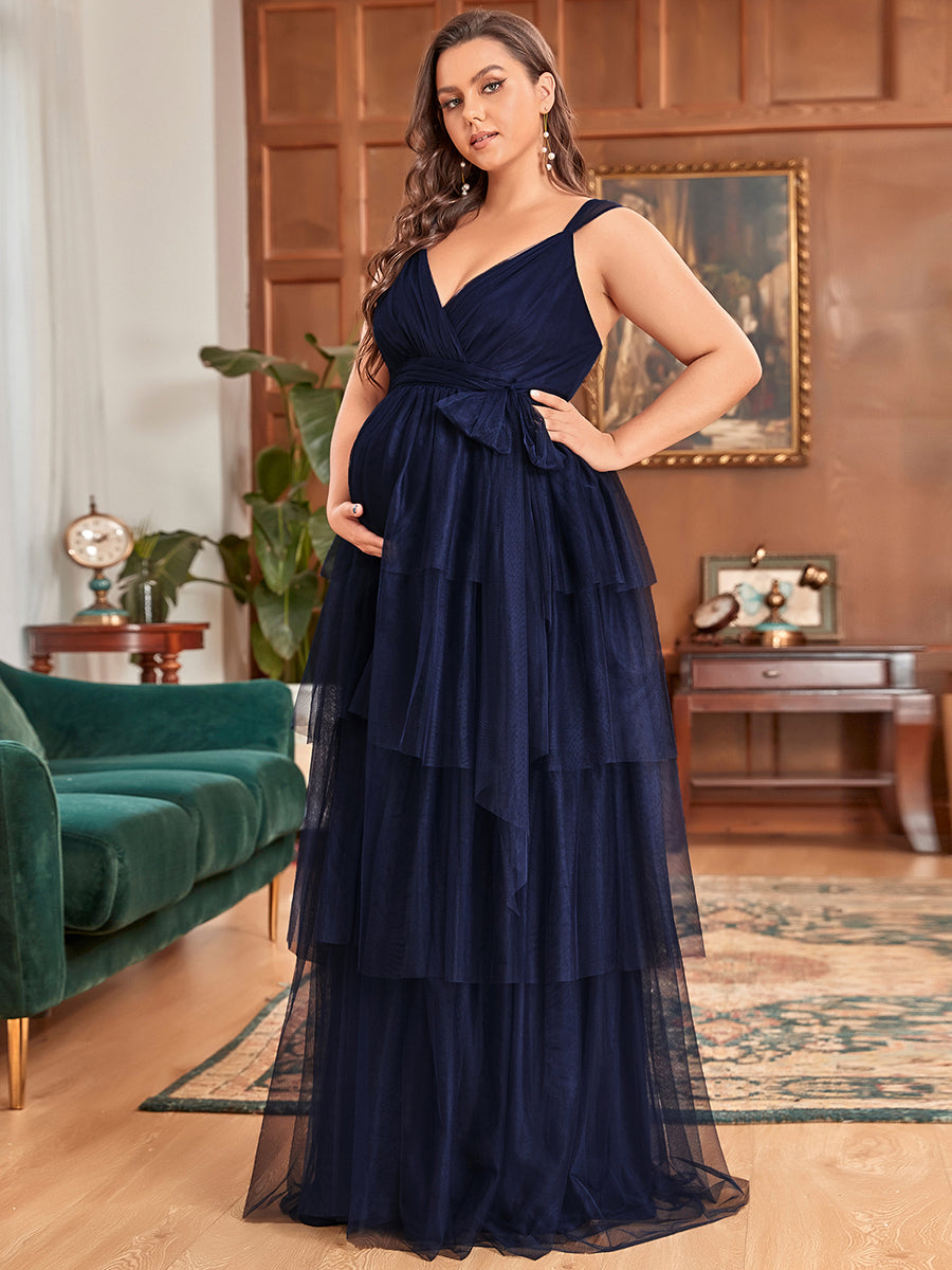 Color=Navy Blue | Sleeveless Layered Dress for Pregnant Women-Navy Blue 6