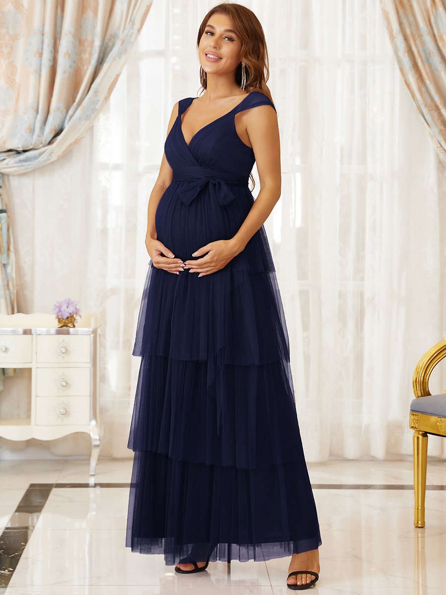 Color=Navy Blue | Sleeveless Layered Dress for Pregnant Women-Navy Blue 1