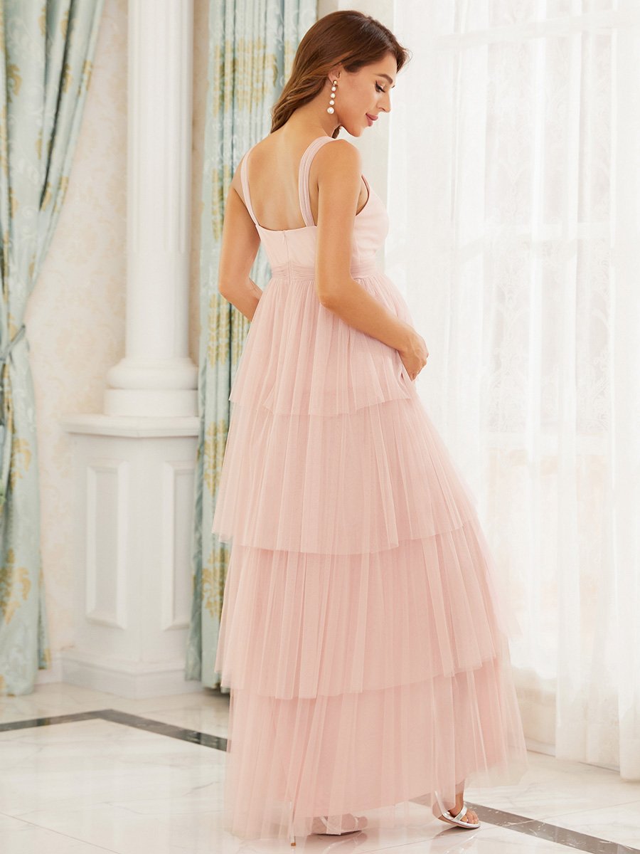 Color=Pink | Sleeveless Layered Dress for Pregnant Women-Pink 2