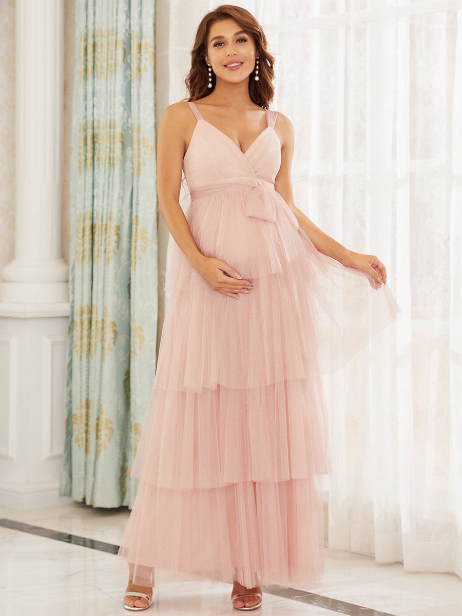 Color=Pink | Sleeveless Layered Dress for Pregnant Women-Pink 4