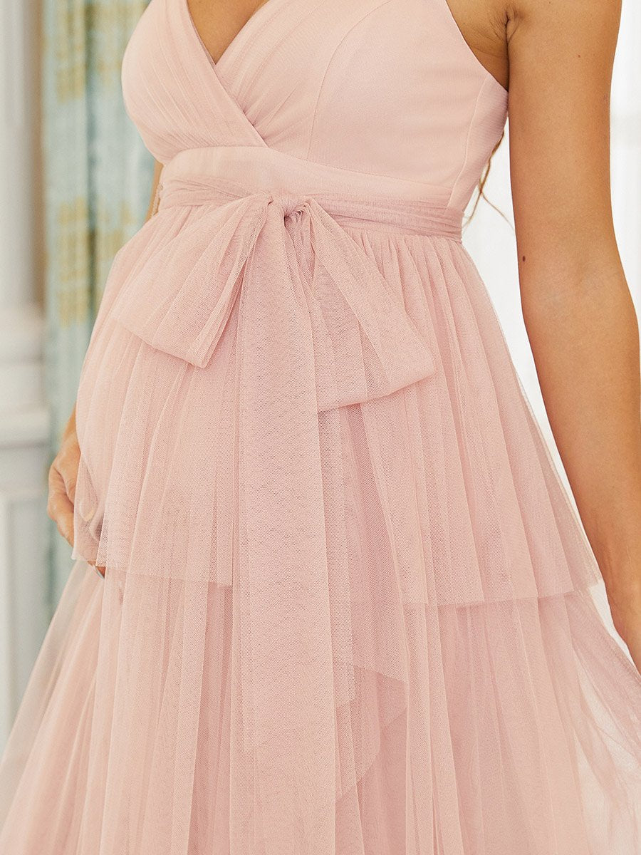 Color=Pink | Sleeveless Layered Dress for Pregnant Women-Pink 5
