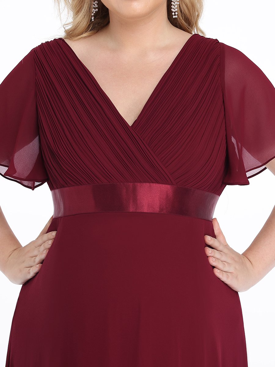 Color=Burgundy | Plus Size Cute and Adorable Deep V-neck Dress for Pregnant Women-Burgundy 5