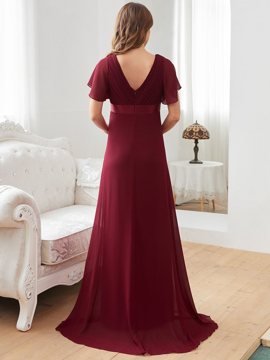 Color=Burgundy | Cute and Adorable Deep V-neck Dress for Pregnant Women-Burgundy 2