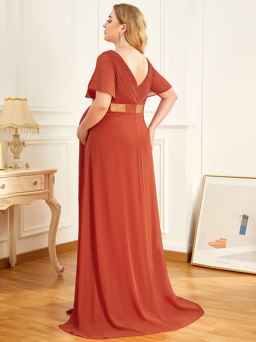 Color=Burnt orange | Plus Size Cute and Adorable Deep V-neck Dress for Pregnant Women-Burnt orange 2