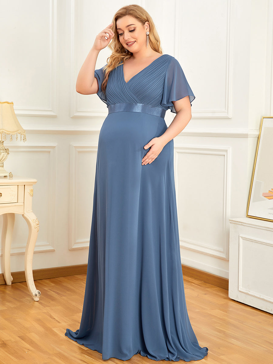 Color=Dusty Navy | Plus Size Cute and Adorable Deep V-neck Dress for Pregnant Women-Dusty Navy 3