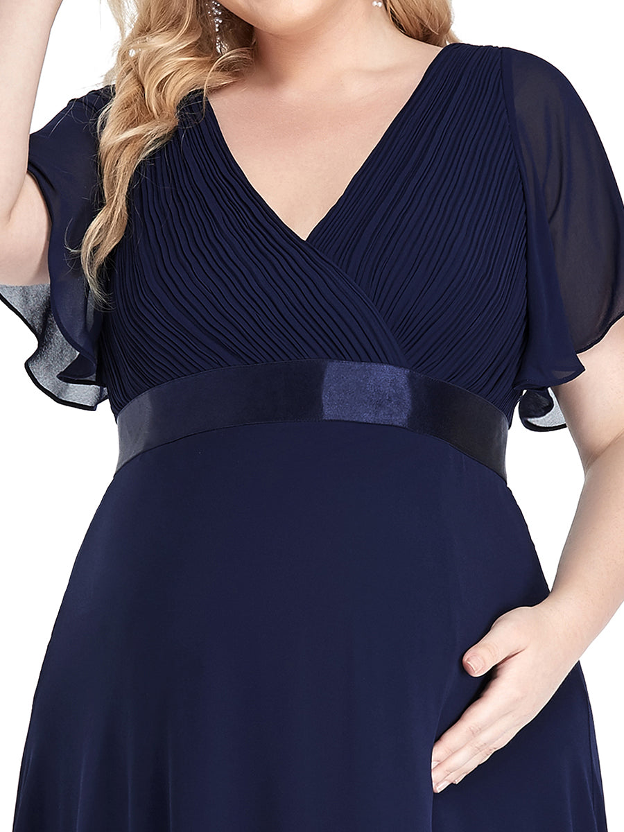 Color=Navy Blue | Plus Size Cute and Adorable Deep V-neck Dress for Pregnant Women-Navy Blue 5
