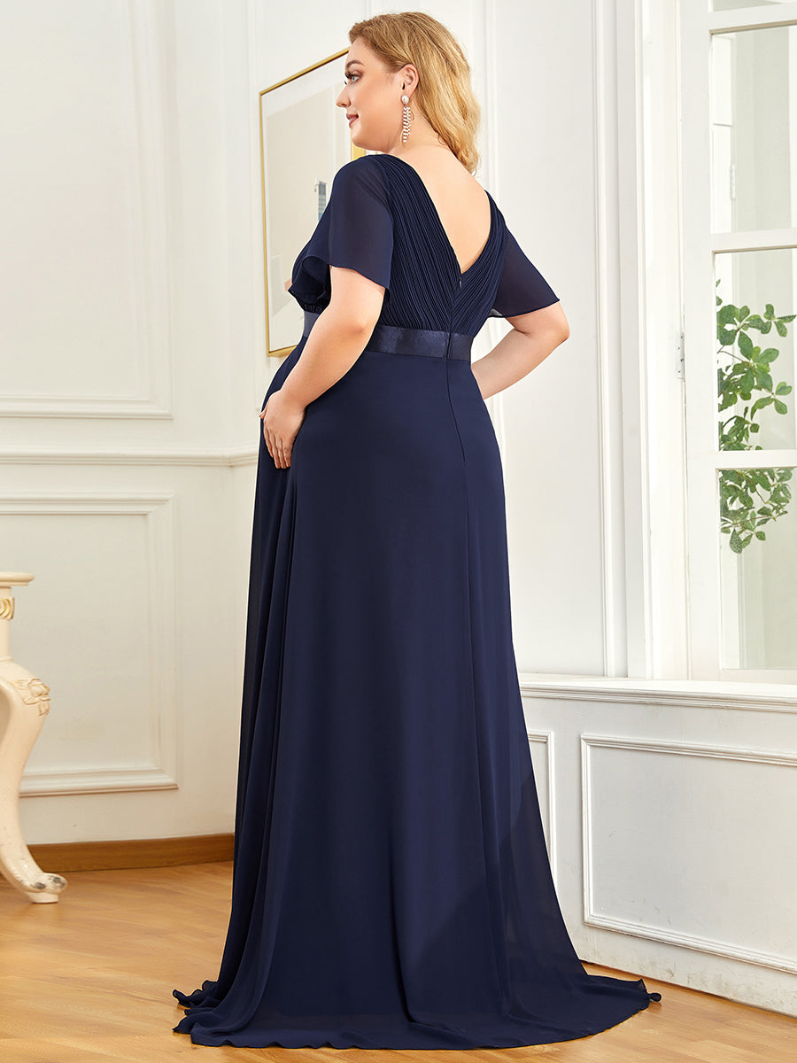 Color=Navy Blue | Plus Size Cute and Adorable Deep V-neck Dress for Pregnant Women-Navy Blue 4