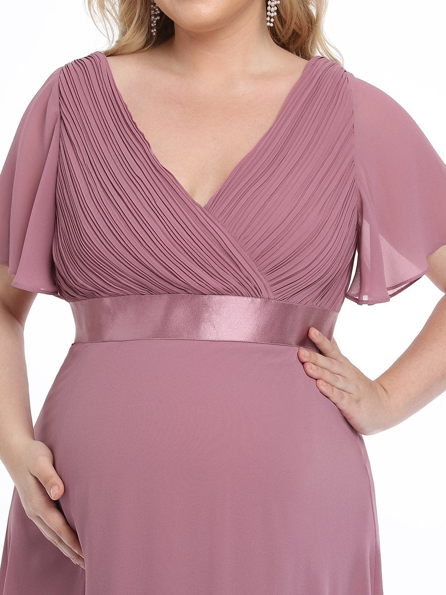 Color=Orchid | Plus Size Cute and Adorable Deep V-neck Dress for Pregnant Women-Orchid 5