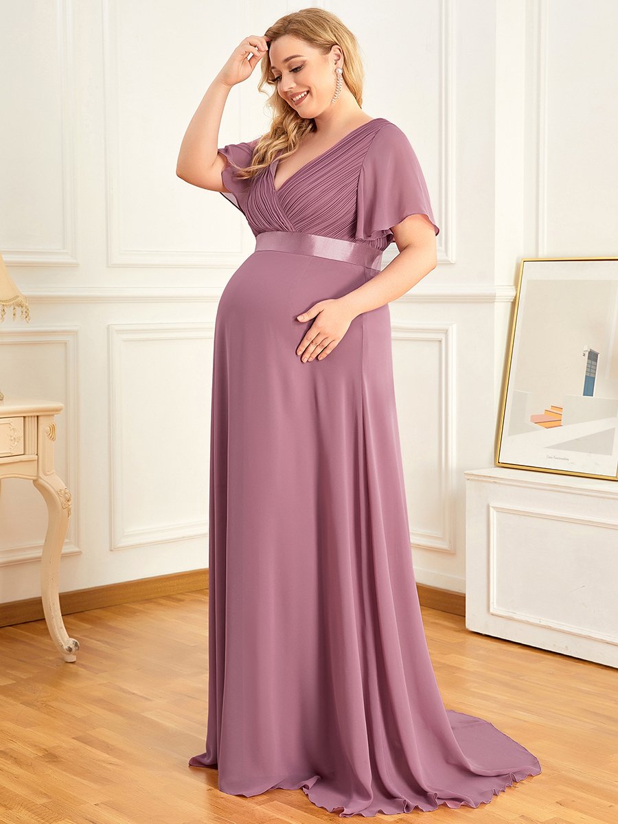 Color=Orchid | Plus Size Cute and Adorable Deep V-neck Dress for Pregnant Women-Orchid 3