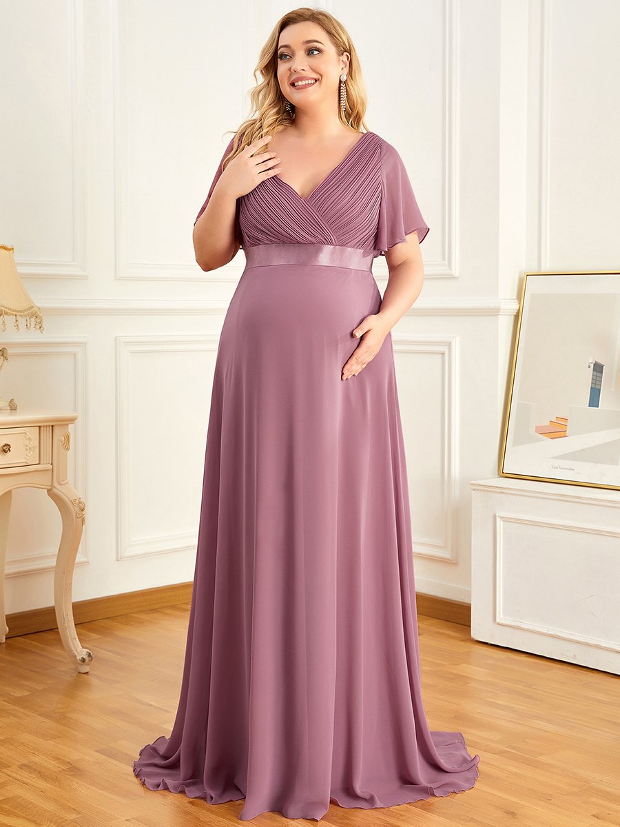 Color=Orchid | Plus Size Cute and Adorable Deep V-neck Dress for Pregnant Women-Orchid 4