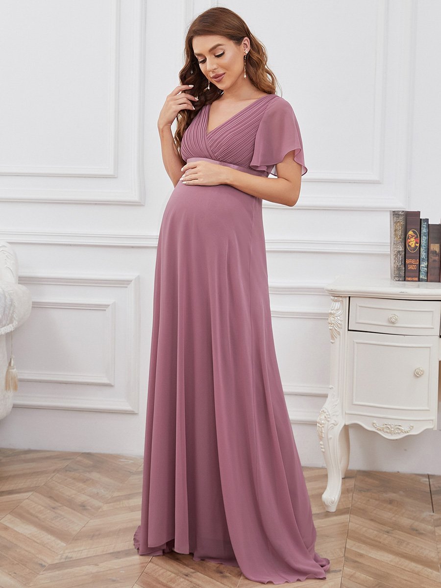 Color=Orchid | Cute and Adorable Deep V-neck Dress for Pregnant Women-Orchid 4