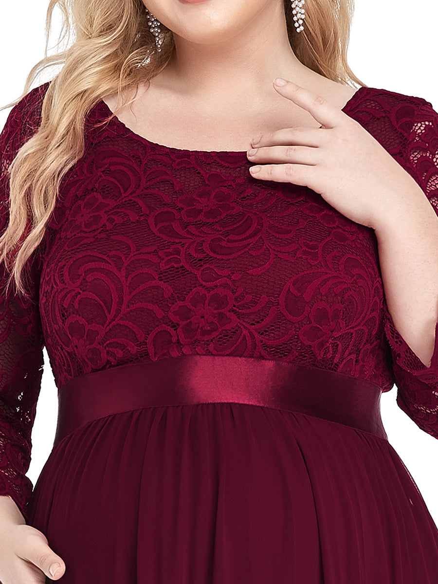 Color=Burgundy | Round Neck A-Line Floor-Length Wholesale Maternity Dresses-Burgundy 5