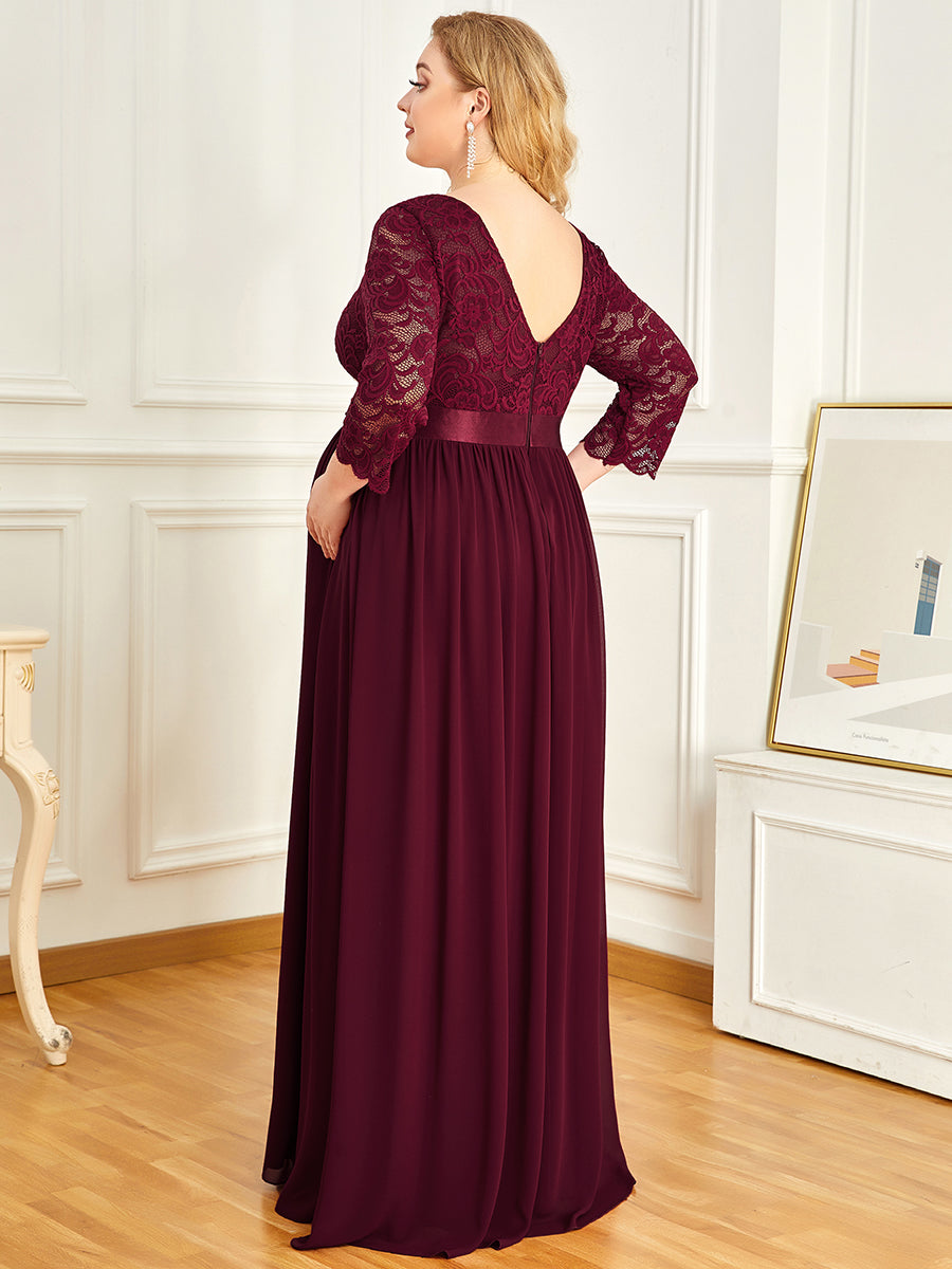 Color=Burgundy | Round Neck A-Line Floor-Length Wholesale Maternity Dresses-Burgundy 3