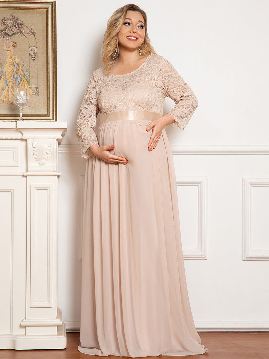 Color=Blush | Round Neck A-Line Floor-Length Wholesale Maternity Dresses-Blush 4