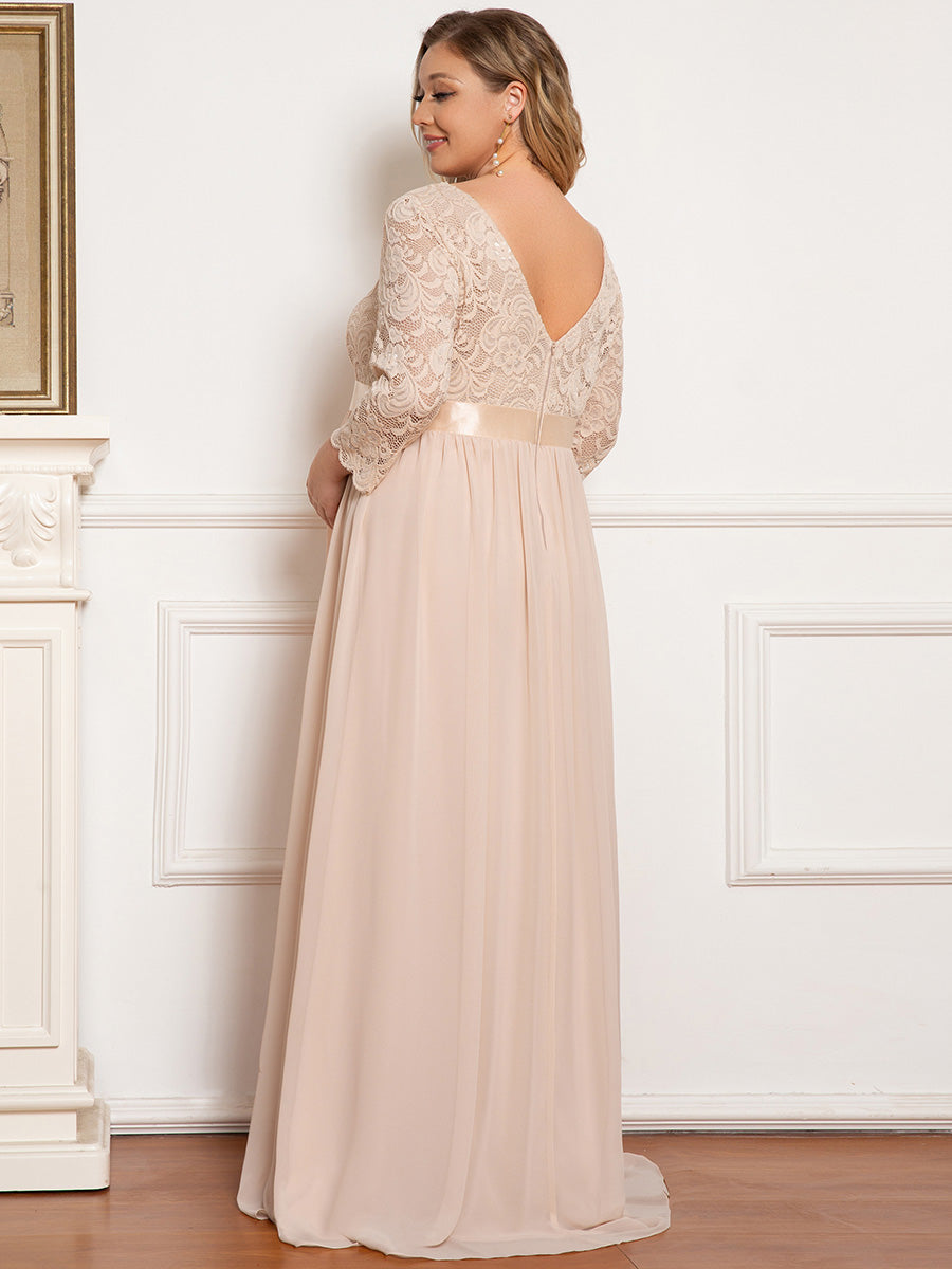 Color=Blush | Round Neck A-Line Floor-Length Wholesale Maternity Dresses-Blush 2