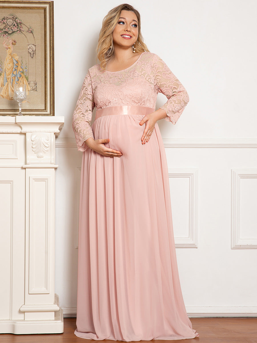Color=Pink | Round Neck A-Line Floor-Length Wholesale Maternity Dresses-Pink 1