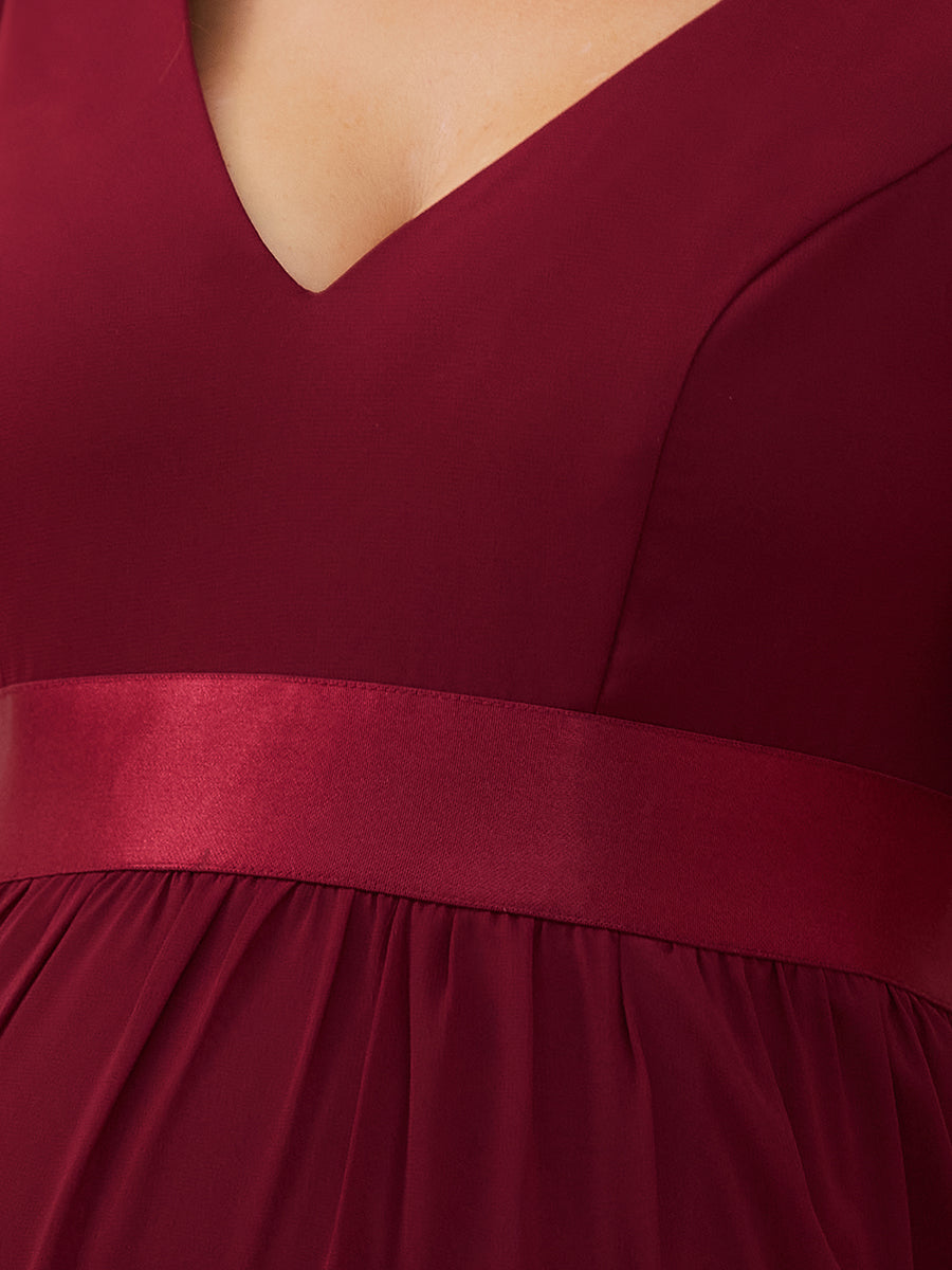 Color=Burgundy | Pretty Deep V Neck Short Sleeves Wholesale Maternity Dresses-Burgundy 5