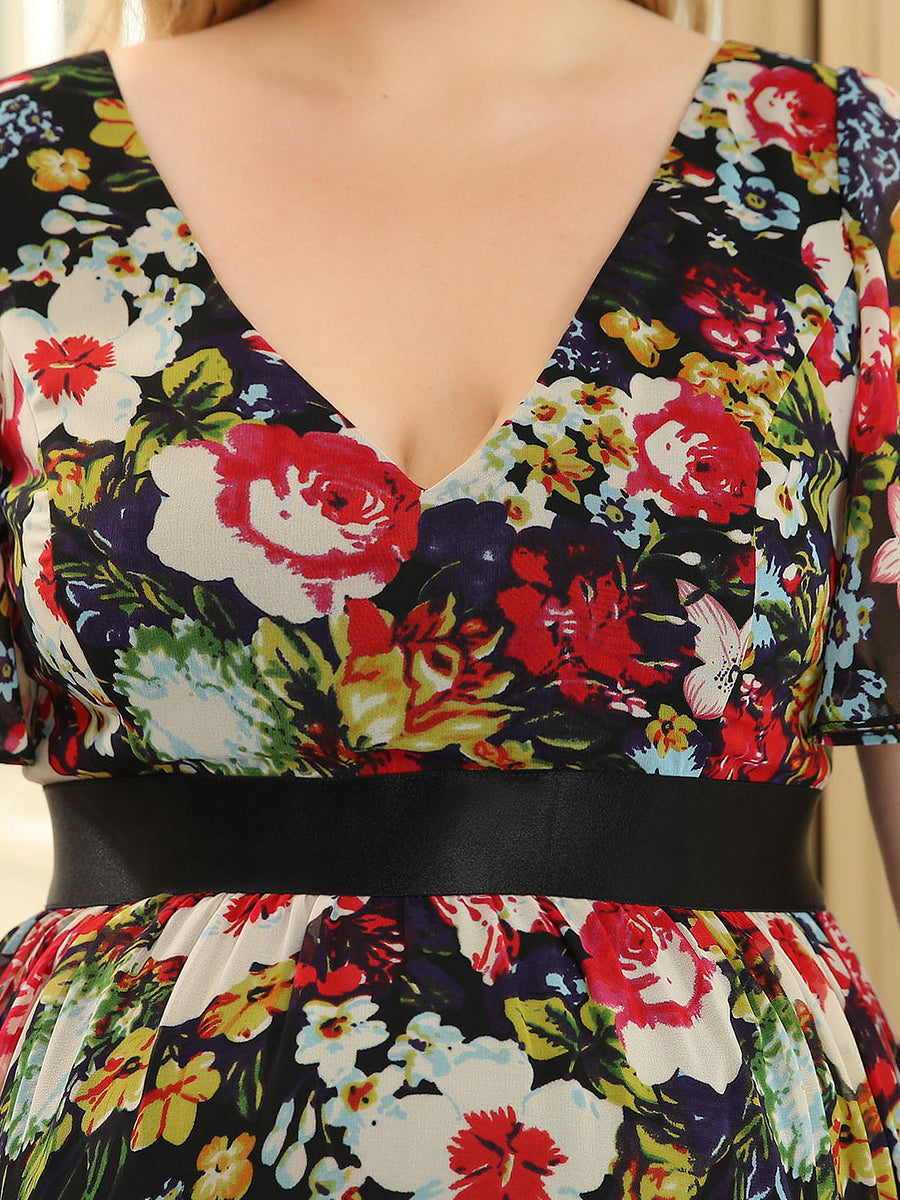 Color=Black and printed | Pretty Deep V Neck Plus Size Wholesale Maternity Dresses-Black and printed 5