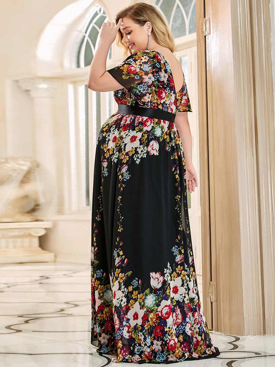Color=Black and printed | Pretty Deep V Neck Plus Size Wholesale Maternity Dresses-Black and printed 2