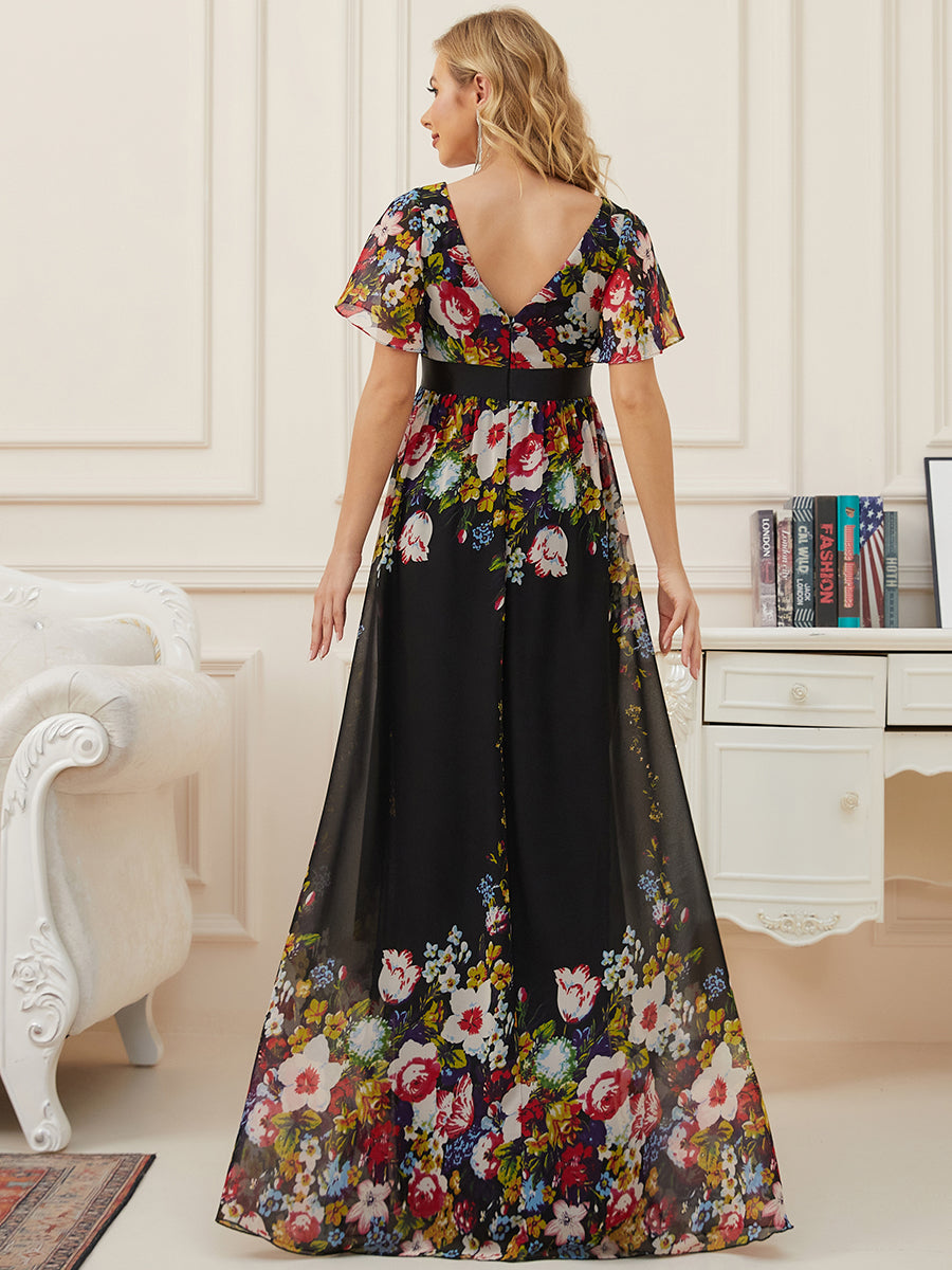 Color=Black and printed | Pretty Deep V Neck Short Sleeves Wholesale Maternity Dresses-Black and printed 2