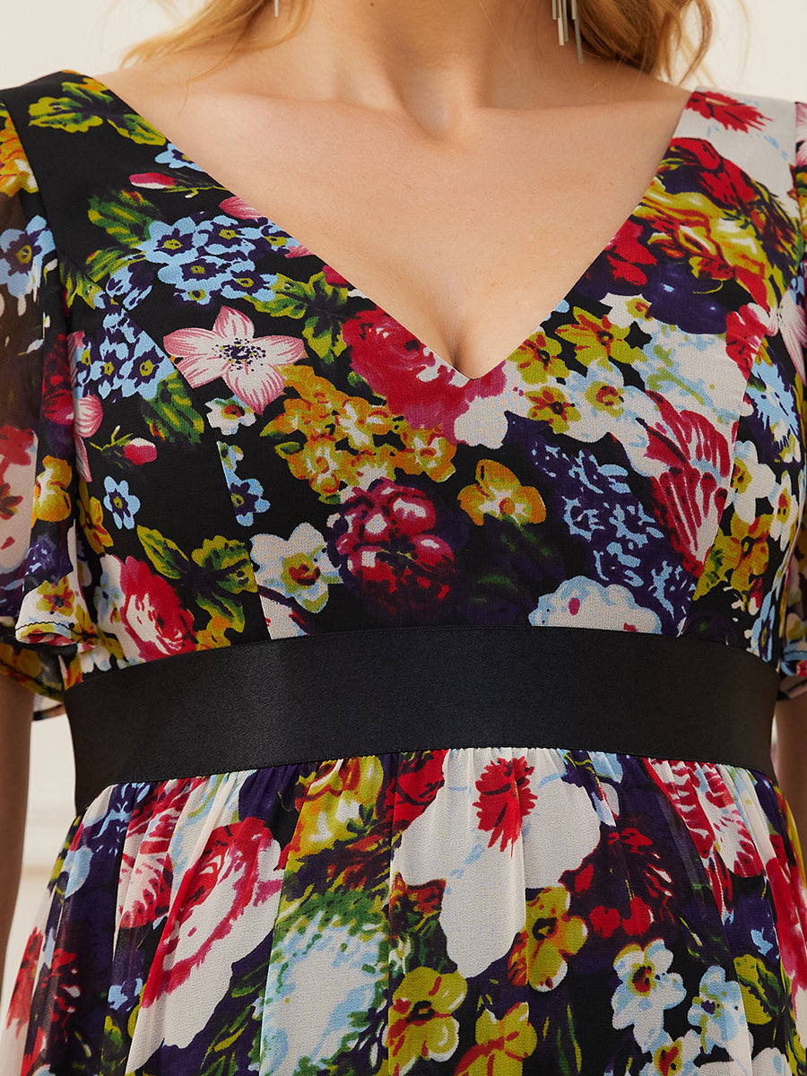 Color=Black and printed | Pretty Deep V Neck Short Sleeves Wholesale Maternity Dresses-Black and printed 5