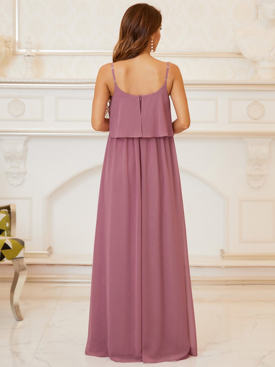 Color=Orchid | A Line Floor Length Swinging Collar Wholesale Maternity Dresses-Orchid 2