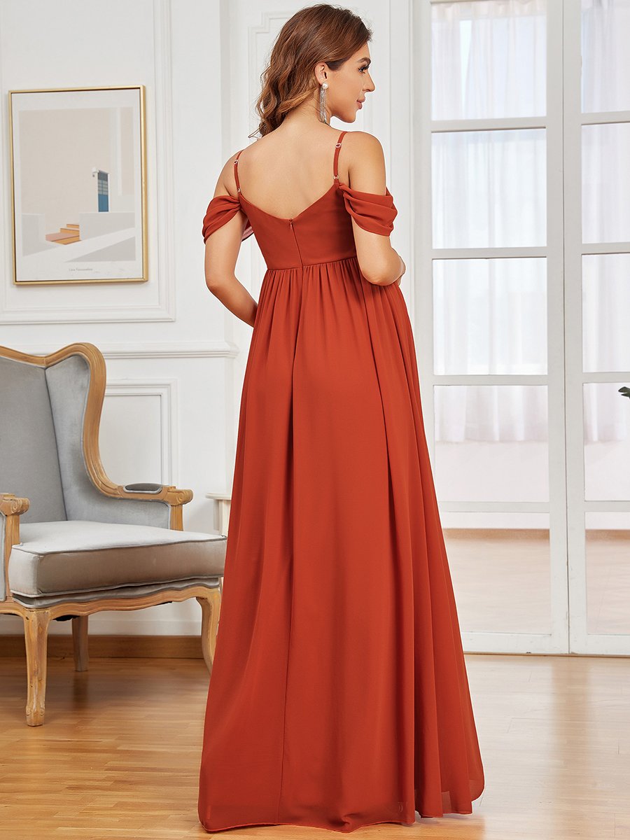 Color=Burnt orange | Adorable A Line Off Shoulder Wholesale Maternity Dresses-Burnt orange 2