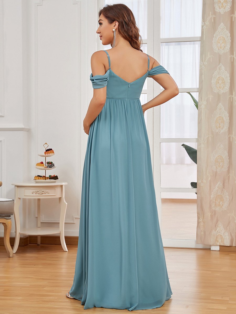 Color=Dusty Blue | Adorable A Line Off Shoulder Wholesale Maternity Dresses-Dusty Blue 3