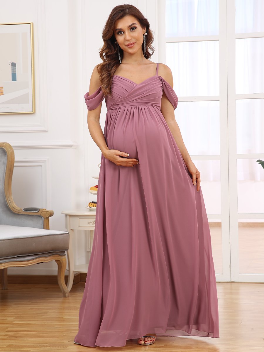 Color=Orchid | Adorable A Line Off Shoulder Wholesale Maternity Dresses-Orchid 2
