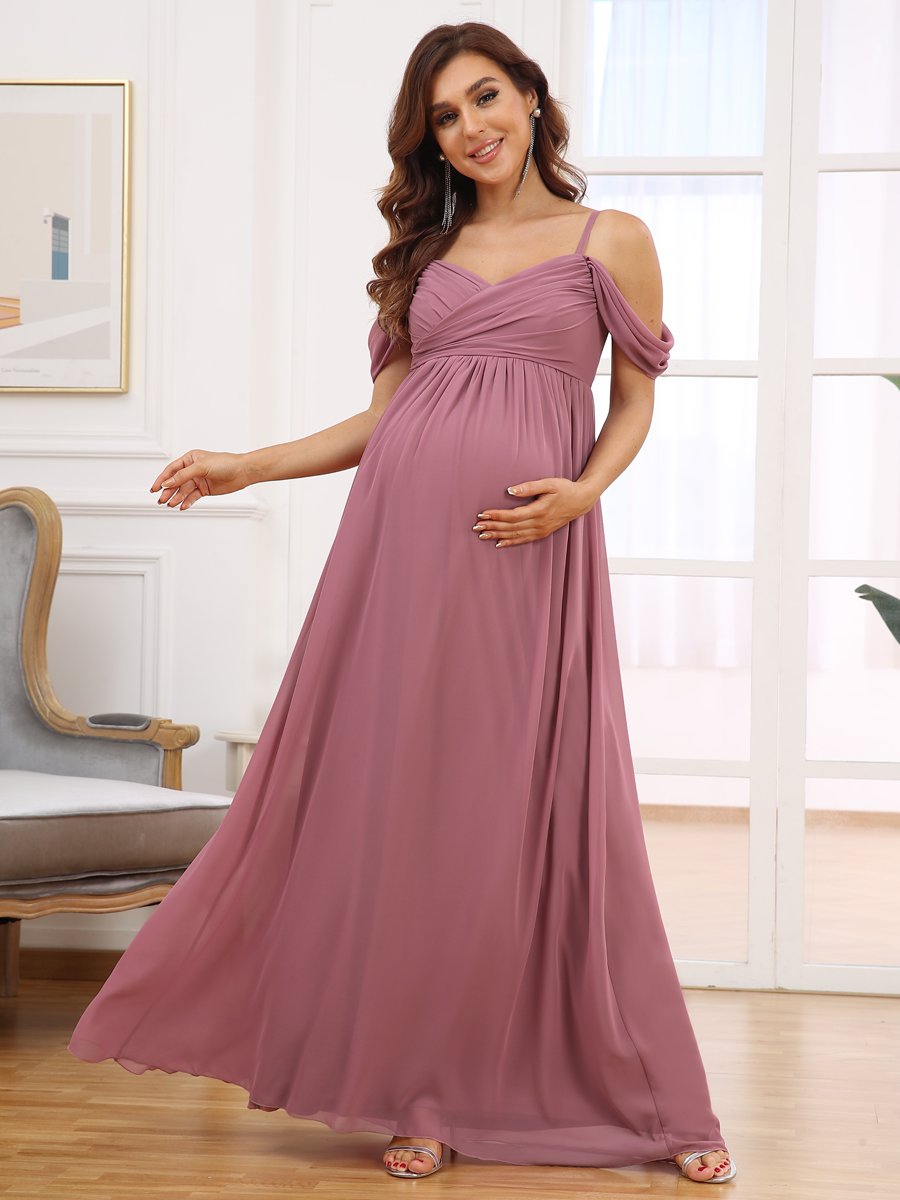 Color=Orchid | Adorable A Line Off Shoulder Wholesale Maternity Dresses-Orchid 4