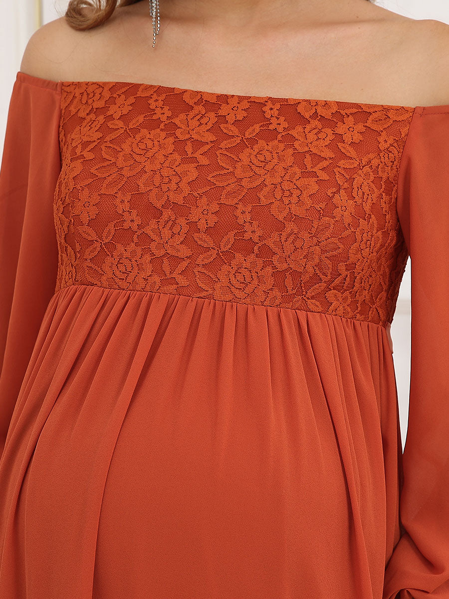 Color=Burnt orange | Lantern Sleeves A Line Floor Length Wholesale Maternity Dresses-Burnt orange 5